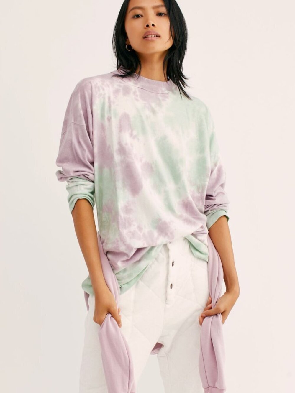 WE THE FREE People Be Free Lavender Tie Dye Cotton Long Sleeve T-Shirt, Size S